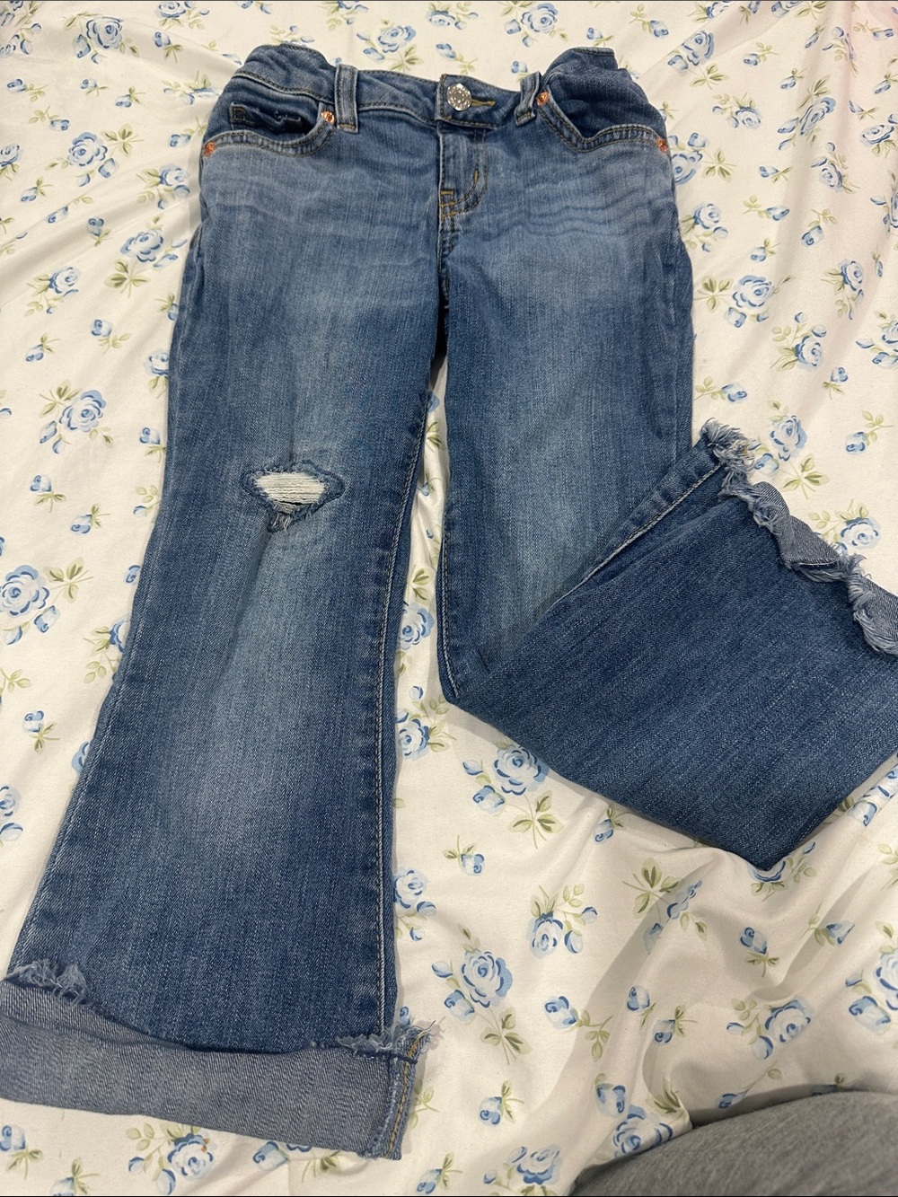 Girls Blue Distressed Flare Jeans